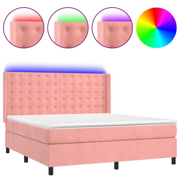 vidaXL Boxspringbett mit Matratze & LED Rosa 160x200 cm Samt
