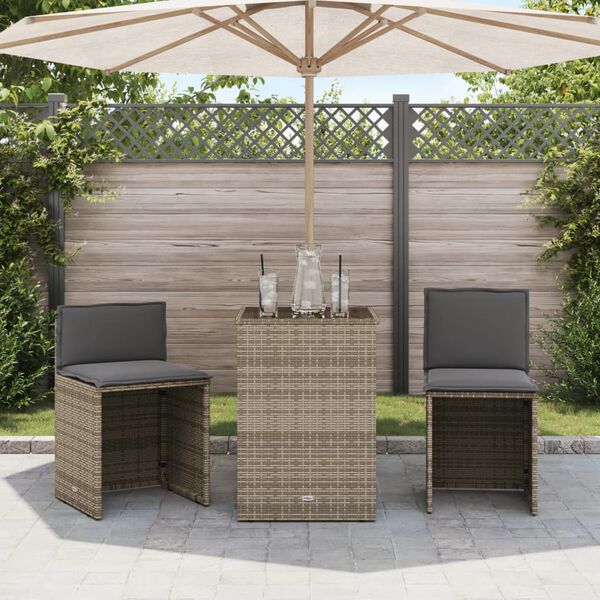 vidaXL 3-tlg. Bistro-Set mit Kissen Grau Poly Rattan
