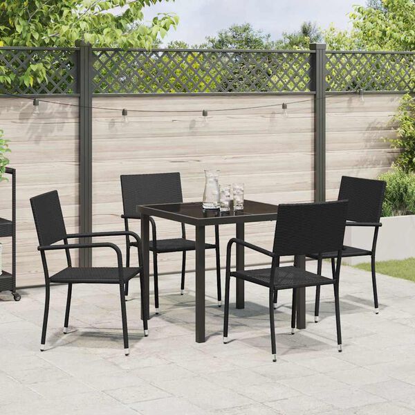 vidaXL Garten Essgruppe mit Kissen 5 pcs Schwarz Poly-Rattan