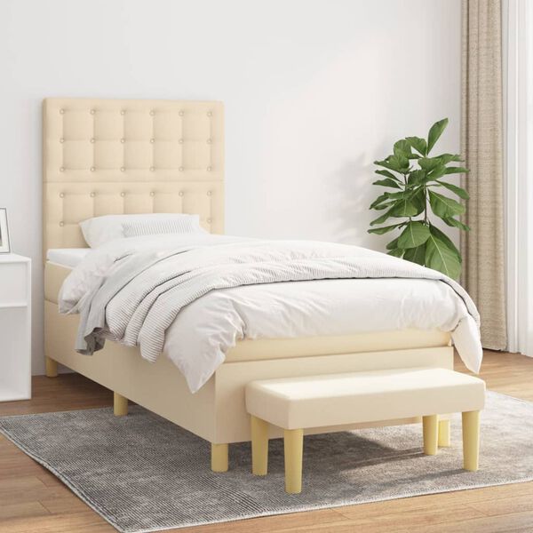 vidaXL Boxspringbett mit Matratze Creme 100x200 cm Stoff