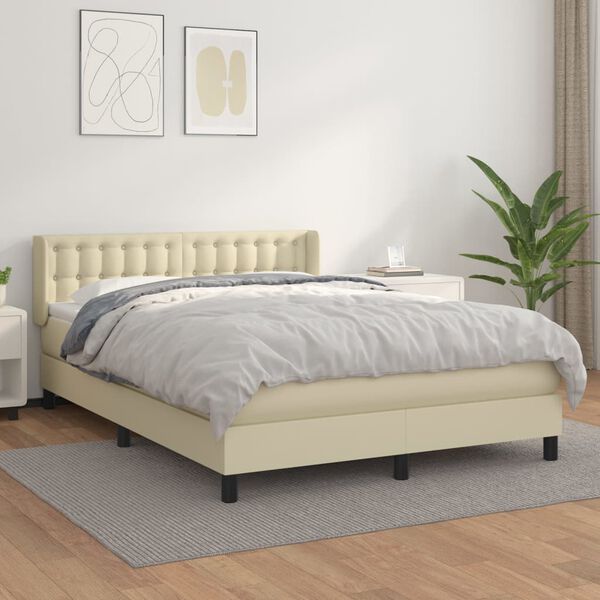 vidaXL Boxspringbett mit Matratze Creme 140x190 cm Kunstleder