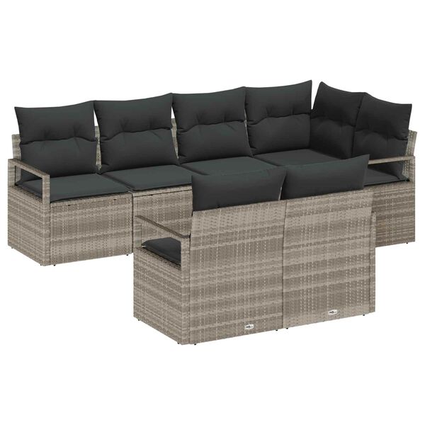 vidaXL Sofa Set mit Kissen 7 pcs Hellgrau Poly Rattan