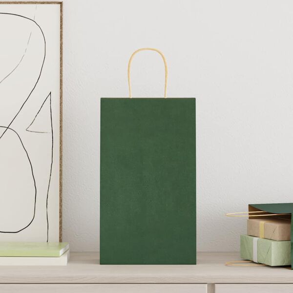 vidaXL Papiertragetaschen 50 Stk. mit Henkeln Gr&uuml;n 21x11x36 cm