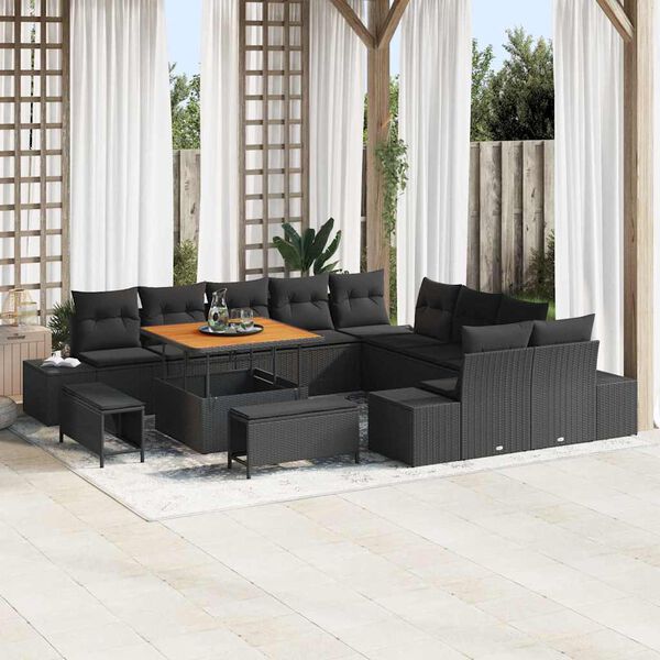 vidaXL Gartensofa-set mit Kissen 13 pcs Schwarz Poly Rattan