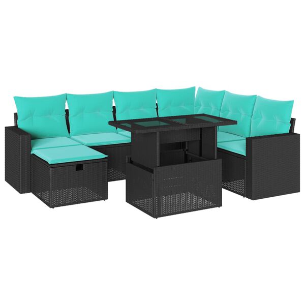 vidaXL 8-teiliges Gartensofa-Set mit Kissen, schwarzes Polyrattan
