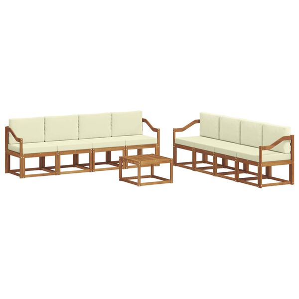 vidaXL Outdoor-Sofagarnitur 9 pcs Natur und Creme Massivholz Akazie
