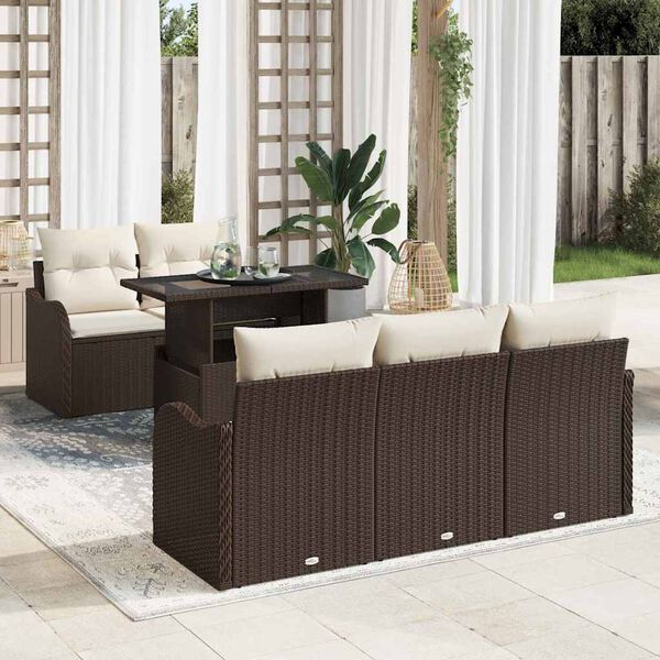 vidaXL Gartensofa-set mit Kissen 6 pcs Braun Poly-Rattan