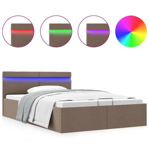 vidaXL Bett mit Bettkasten Hydraulisch mit LED Taupe Stoff 120x200 cm