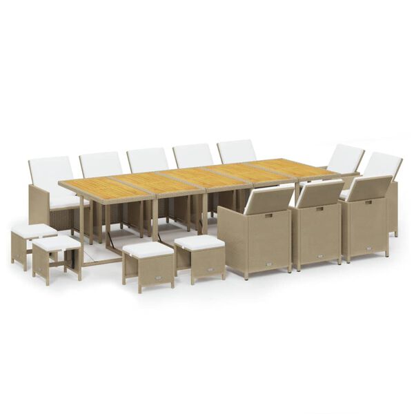 vidaXL 15-tlg. Garten-Essgruppe mit Kissen Poly Rattan Beige