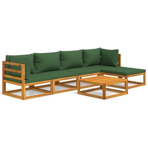 vidaXL 6-tlg. Garten-Lounge-Set mit Gr&uuml;nen Kissen Massivholz