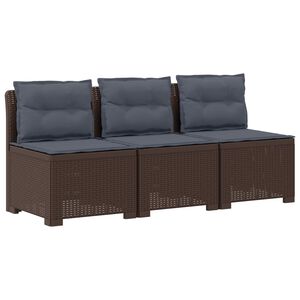 vidaXL 3-Sitzer Garten Sofa mit Kissen Rattan-Look PP Braun
