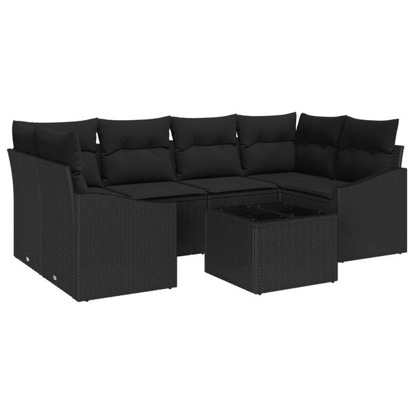 vidaXL Sofa Set mit Kissen mit Speicher 7 pcs Schwarz Poly-Rattan