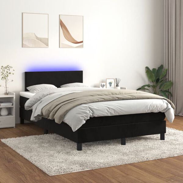 vidaXL Boxspringbett mit Matratze & LED Schwarz 120x200 cm Samt
