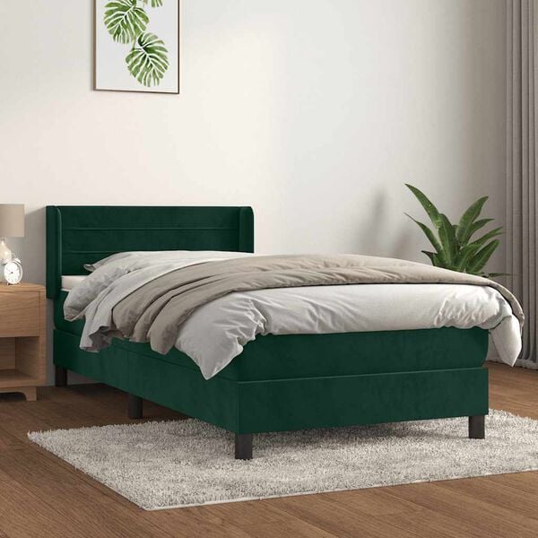 vidaXL Boxspringbett mit Matratze Dunkelgr&uuml;n 100x200 cm Samt