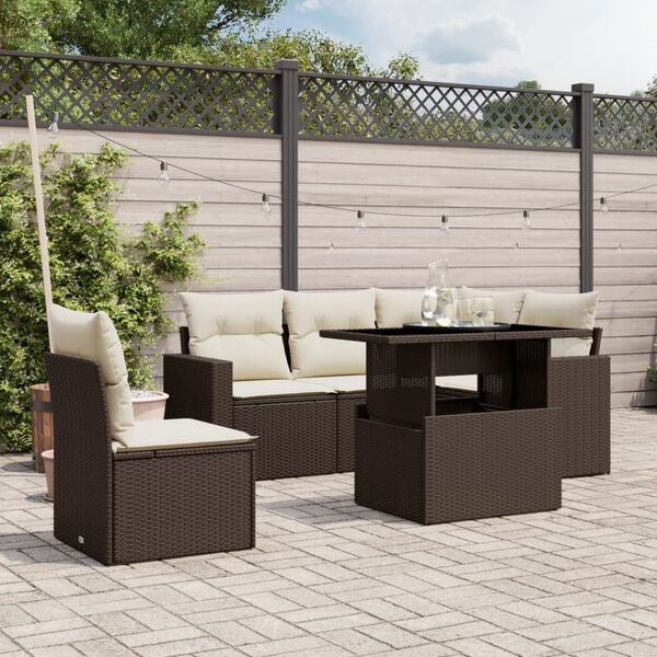 vidaXL 6-tlg. Garten-Sofagarnitur mit Kissen Braun Poly Rattan
