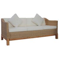 vidaXL 3-Sitzer-Sofa mit Kissen Natürliches Rattan