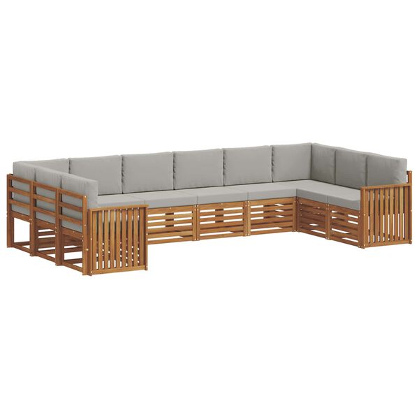 vidaXL Ecksofa Set 10 pcs Nat&uuml;rlich und Hellgrau Massivholz Akazie