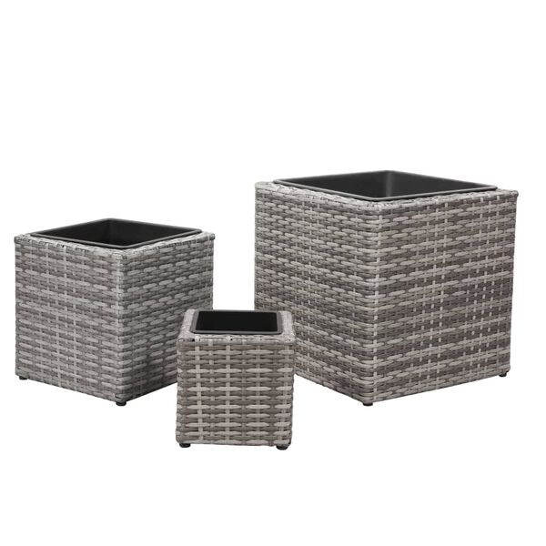 vidaXL Garten-Hochbeete 3-tlg. Poly Rattan Grau