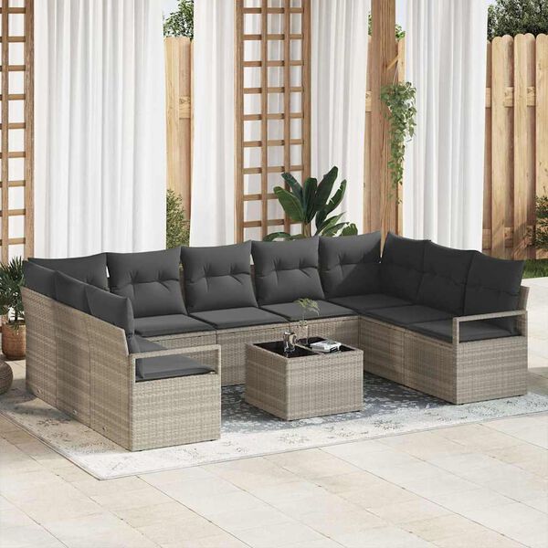 vidaXL Sofa Set mit Kissen 10 pcs Hellgrau Poly-Rattan