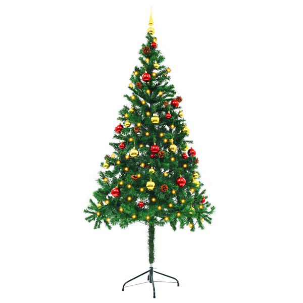 vidaXL K&uuml;nstlicher Weihnachtsbaum mit Beleuchtung & Kugeln Gr&uuml;n 180 cm