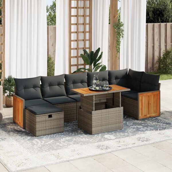 vidaXL 5-tlg. Garten-Sofagarnitur mit Kissen Grau Poly Rattan