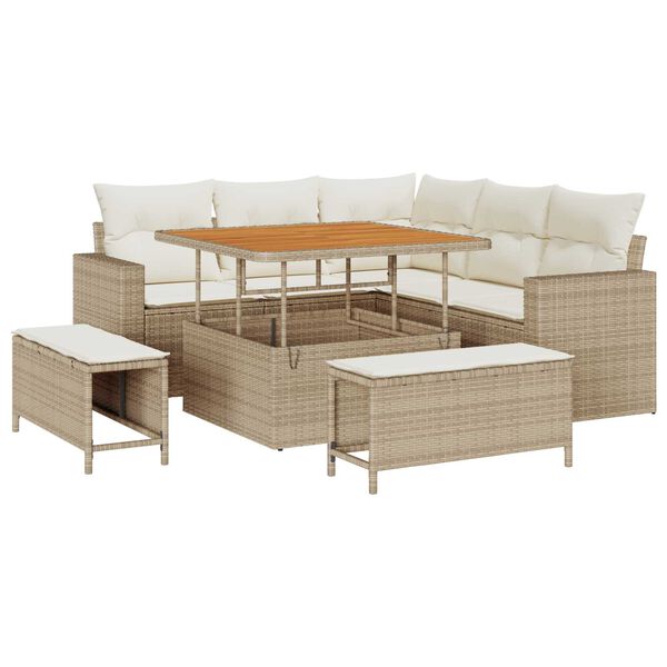 vidaXL Gartensofa-set mit Kissen 9 pcs Beige und Creme Poly-Rattan