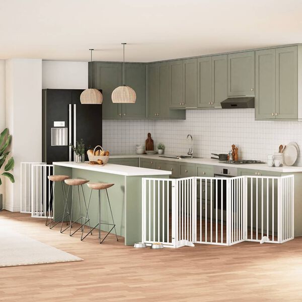 vidaXL 12-tlg. Hundetor mit T&uuml;r Faltbar Wei&szlig; 600 cm Pappelholz