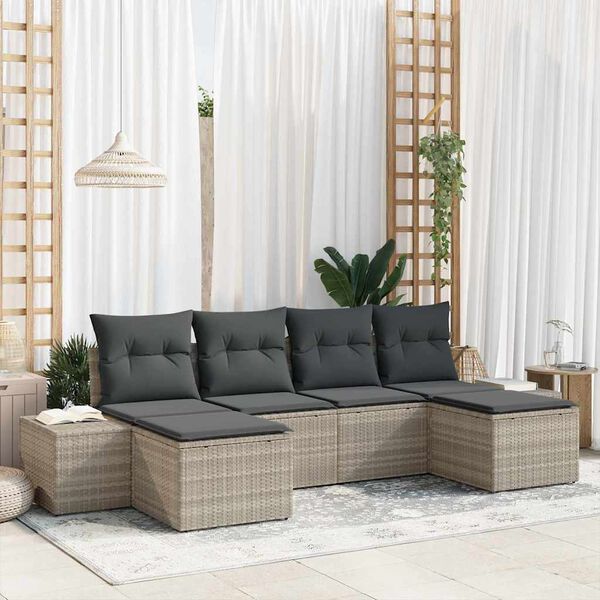 vidaXL Gartensofa-set mit Kissen 6 pcs Hellgrau Poly-Rattan