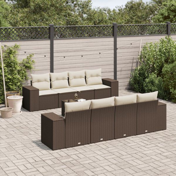 vidaXL 9-tlg. Garten-Sofagarnitur mit Kissen Braun Poly Rattan