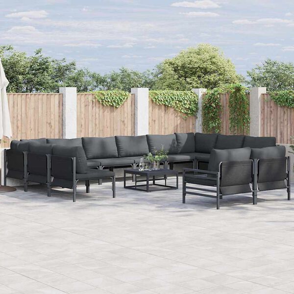 vidaXL Gartensofa-set mit Kissen 12 pcs Schwarz Stahl