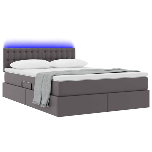vidaXL Bett mit Stauraum und LED Grau 140 x 190 cm Kunstleder