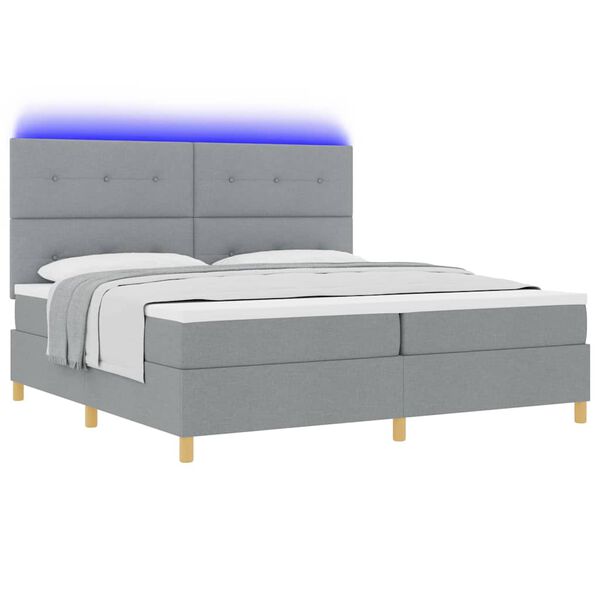vidaXL LED Boxspringbett mit Matratze Hellgrau 200 x 200 cm Stoff