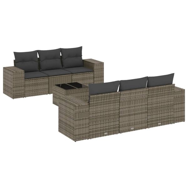 vidaXL 7-tlg. Garten-Sofagarnitur mit Kissen Grau Poly Rattan