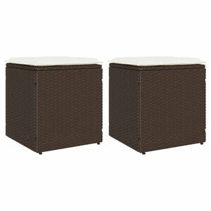 vidaXL Gartenhocker mit Kissen 2 Stk. Braun 40x40x43 cm Poly Rattan