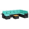 vidaXL 9-tlg. Garten-Sofagarnitur mit Kissen Schwarz Poly Rattan