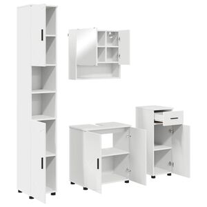 vidaXL Badezimmerm&ouml;bel-Set mit T&uuml;r 4 pcs Wei&szlig; Holzwerkstoff & Metall