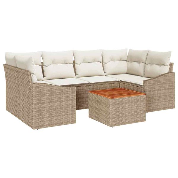 vidaXL Gartensofa-set mit Speicher 7 pcs Beige und Creme Poly-Rattan