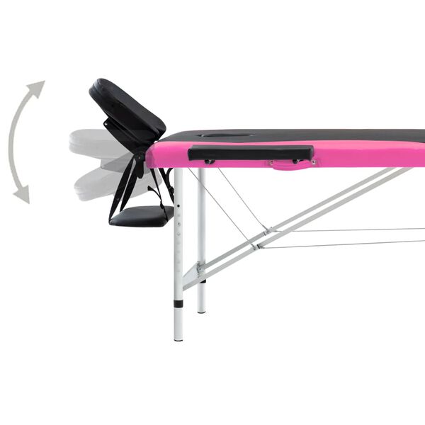 vidaXL Massageliege Klappbar 2-Zonen Aluminiumgestell Schwarz und Rosa