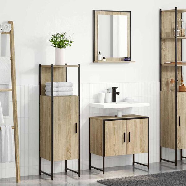 vidaXL Badezimmerm&ouml;bel-Set mit Regal mit T&uuml;r 3 pcs Braun Holzwerkstoff