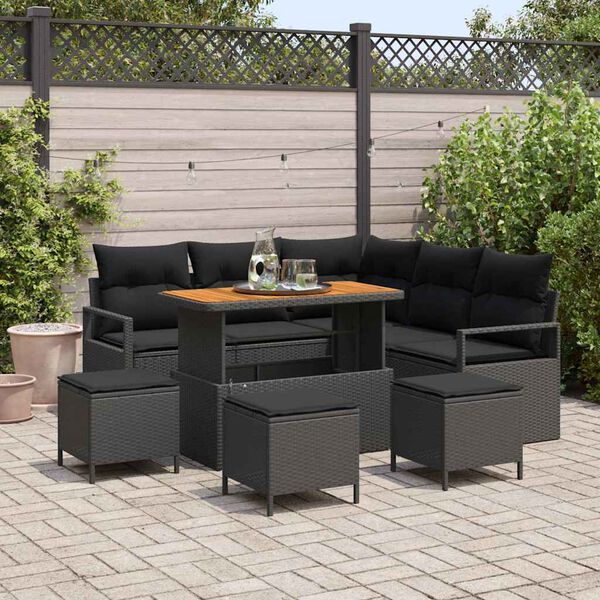 vidaXL Garten-Sofa-Set mit Kissen mit Speicher 9 pcs Schwarz