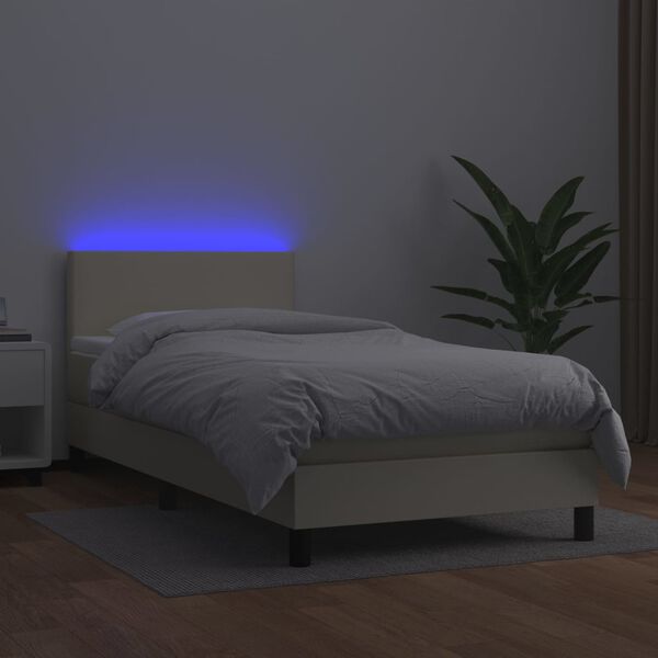 vidaXL Boxspringbett mit Matratze & LED Creme 90x200 cm Kunstleder
