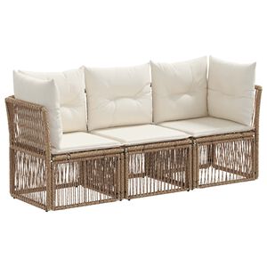 vidaXL Gartensofa-set 3 stk. Beige Poly-Rattan