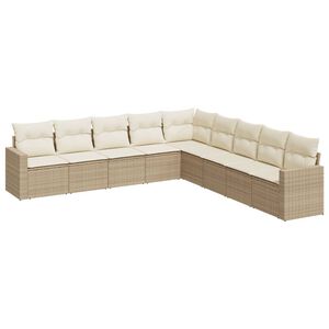 vidaXL 9-tlg. Garten-Sofagarnitur mit Kissen Beige Poly Rattan