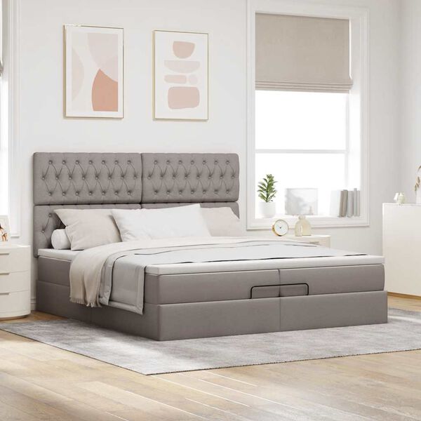 vidaXL Ottoman-Bett mit Matratzen Taupe 200x200 cm Stoff