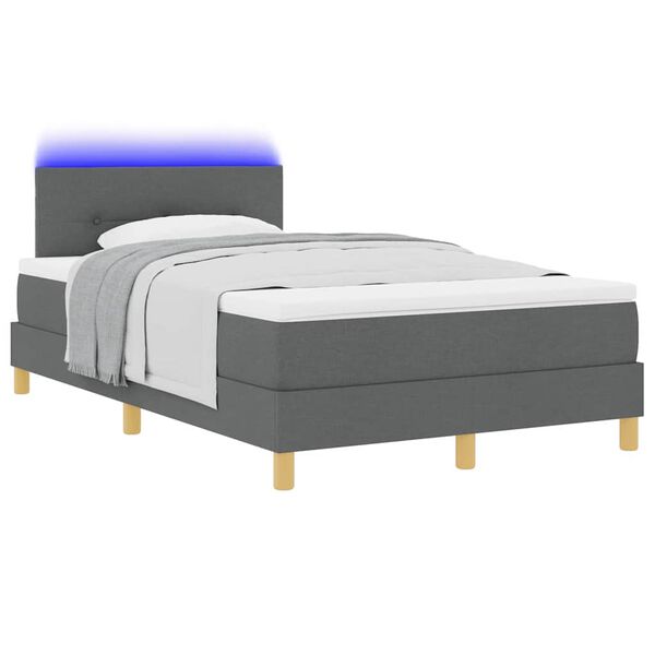 vidaXL LED Boxspringbett mit Matratze Dunkelgrau 120 x 190 cm Stoff