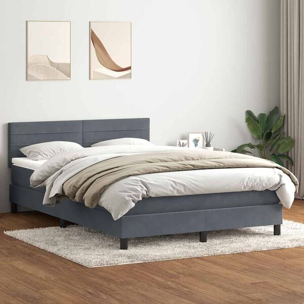 vidaXL Boxspringbett mit Matratze Dunkelgrau 140x210 cm Samt