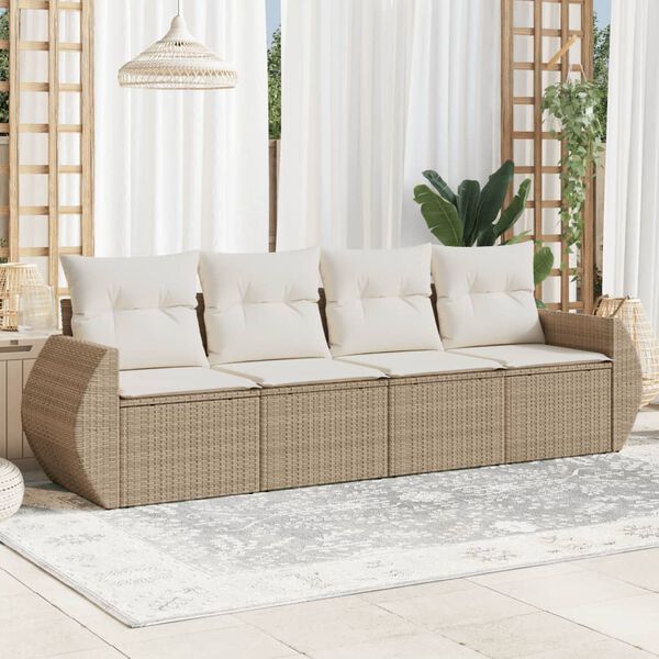 vidaXL 4-tlg. Garten-Sofagarnitur mit Kissen Beige Poly Rattan