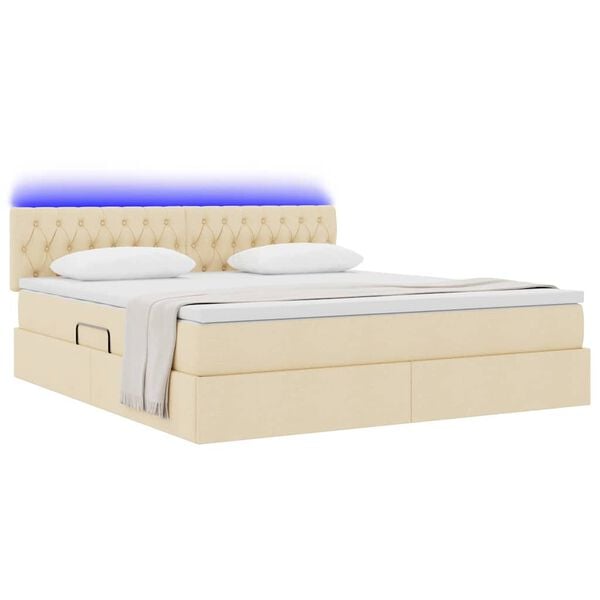 vidaXL Bett mit Stauraum und LED Creme 160 x 200 cm Polyester