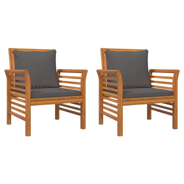 vidaXL Gartensessel mit Dunkelgrauen Kissen 2 Stk. Massivholz Akazie