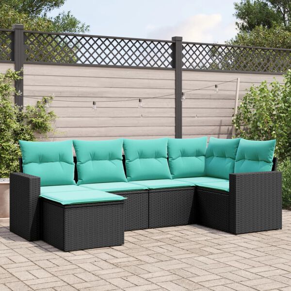 vidaXL 6-tlg. Garten-Sofagarnitur mit Kissen Schwarz Poly Rattan